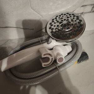 Multi Function Handheld Shower Head with Hose and Mount Chrome and‎ White